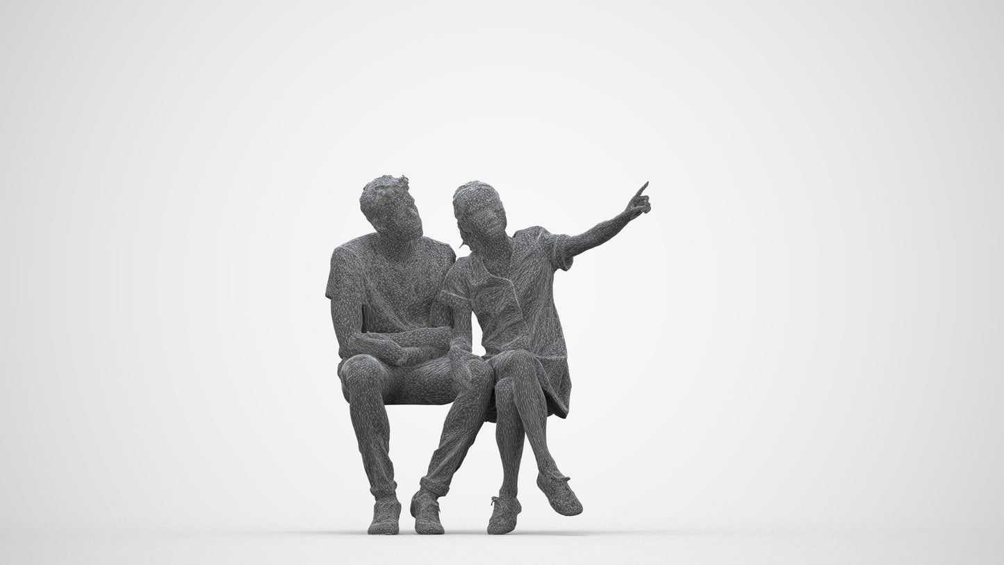scanned 3D woman casual business, photogrammetry people for Enscape and V-Ray, wireframe back view