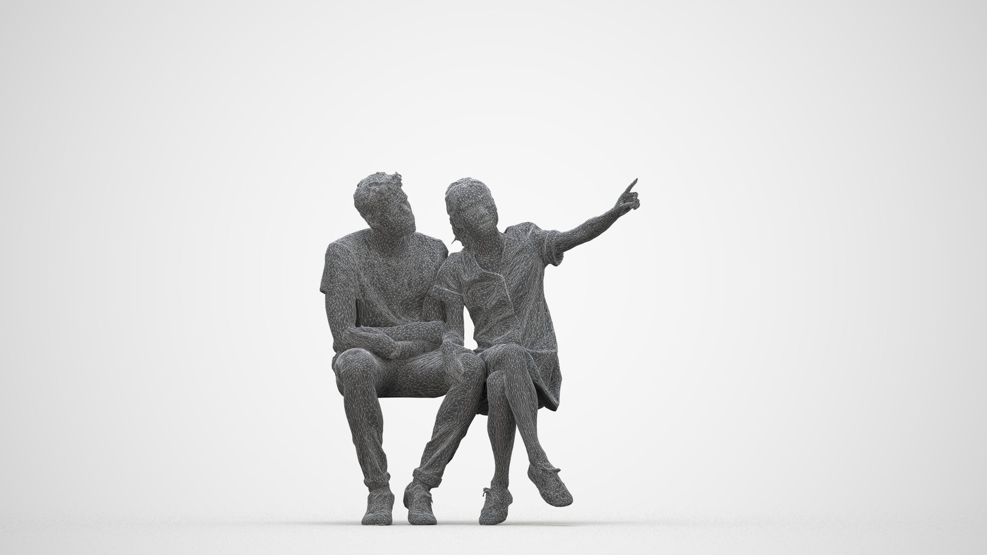 scanned 3D woman casual business, photogrammetry people for Enscape and V-Ray, wireframe back view