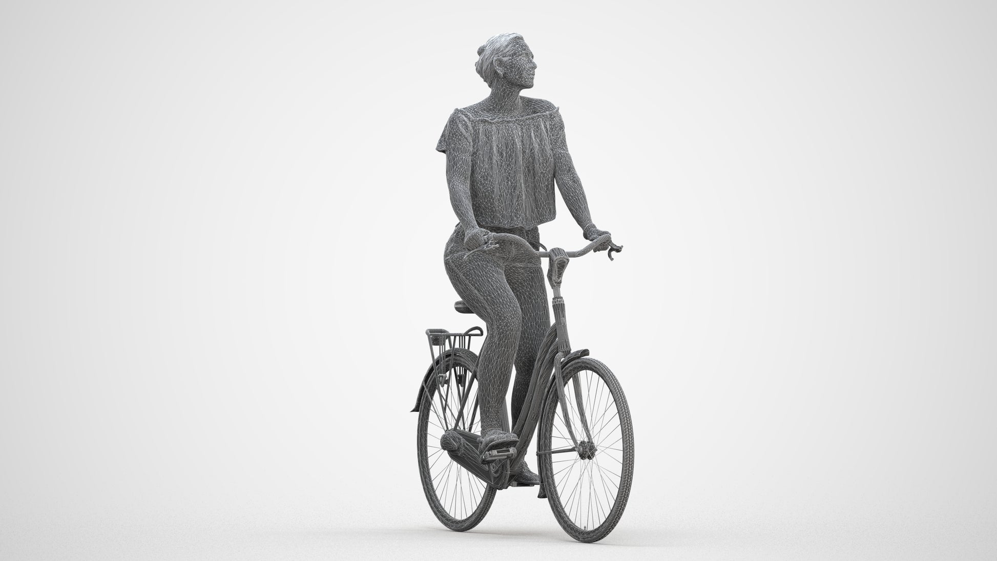 3D people model woman casual cycling, scanned human for 3ds Max rendering, three-quarter front view render