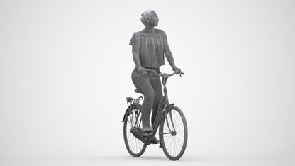 3D people model woman casual cycling, scanned human for 3ds Max rendering, three-quarter front view render