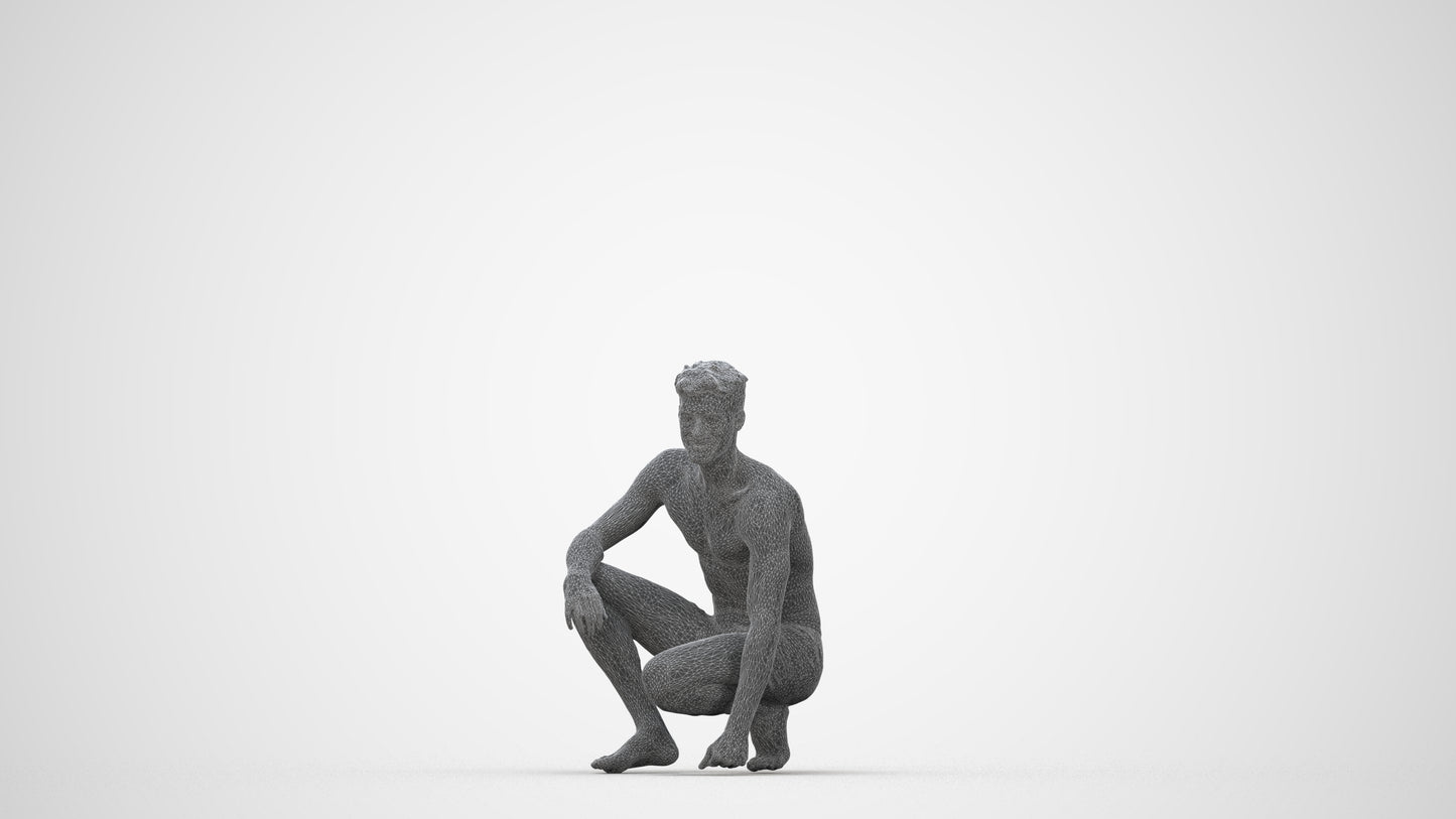 3D people model man pool, scanned human for 3ds Max rendering, wireframe back view