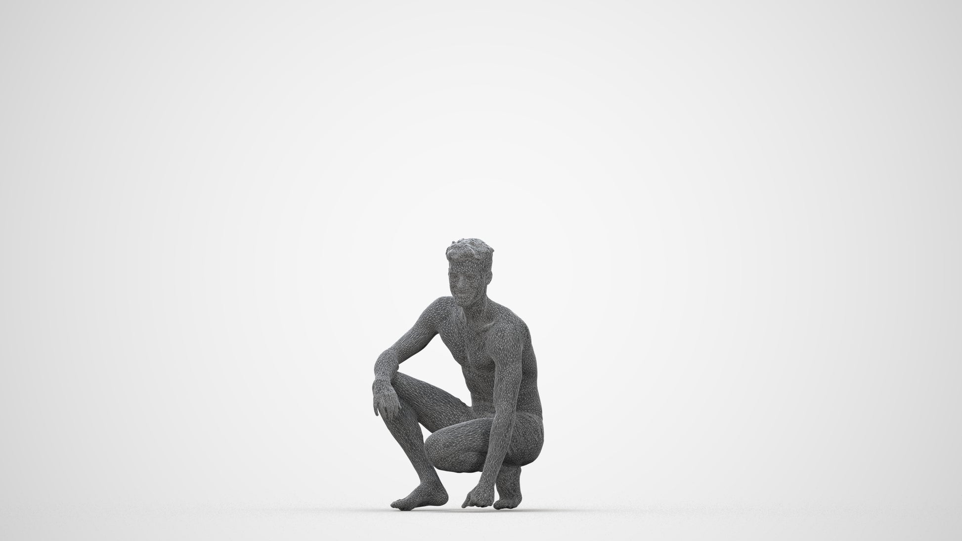 3D people model man pool, scanned human for 3ds Max rendering, wireframe back view