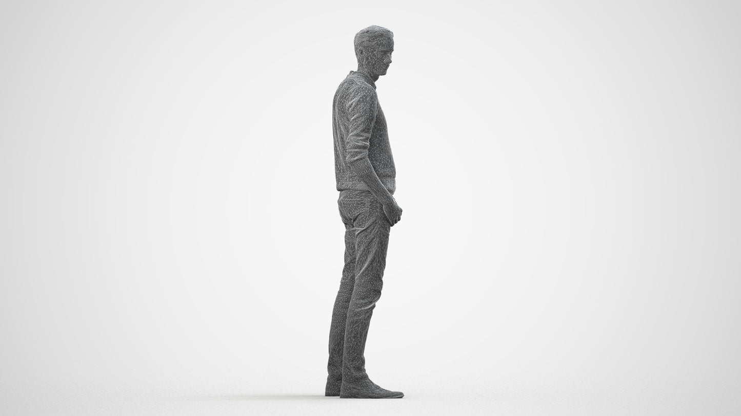 realistic 3D people man casual standing, render-ready for V-Ray and Corona, FBX OBJ, wireframe side view