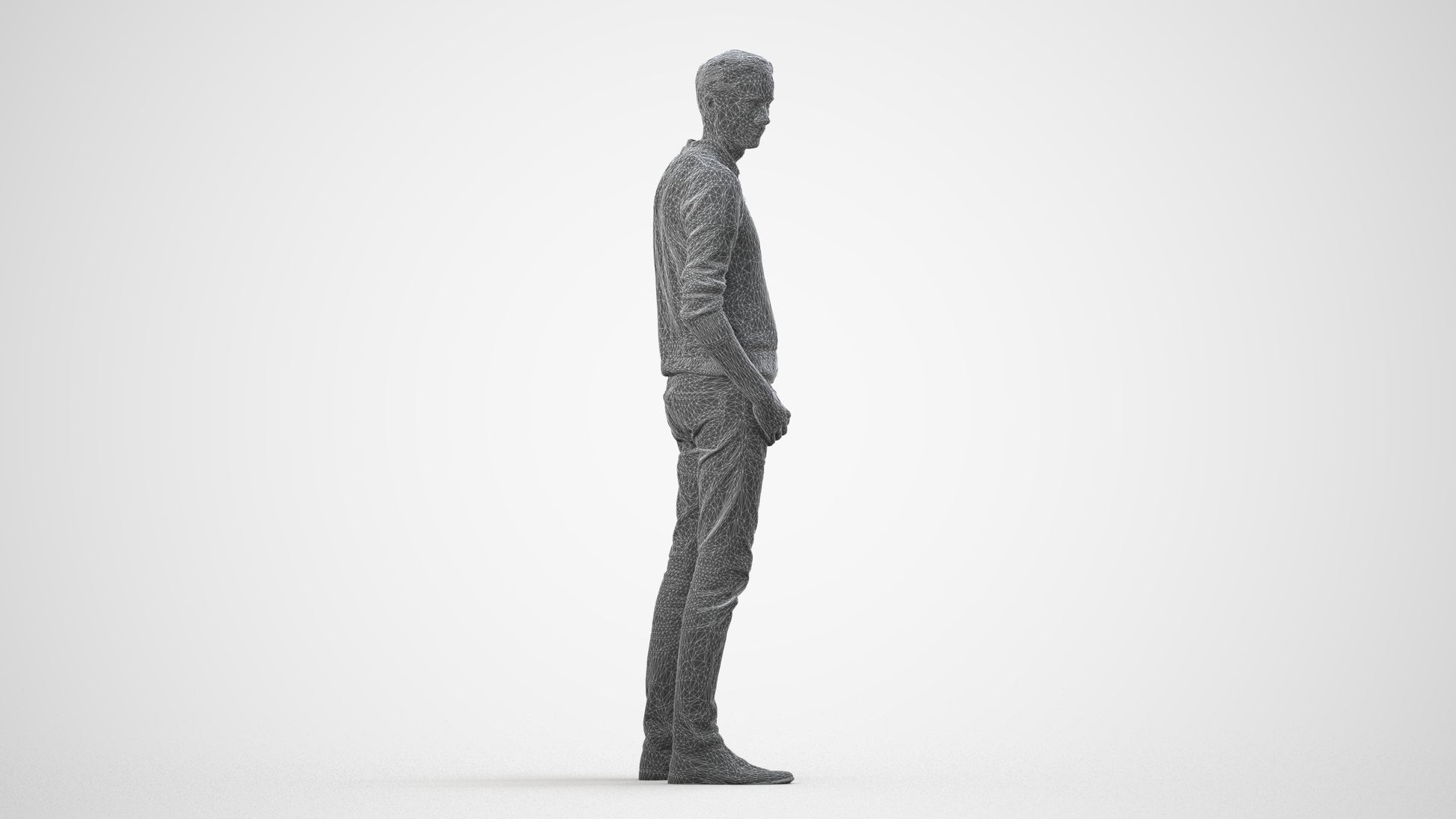 realistic 3D people man casual standing, render-ready for V-Ray and Corona, FBX OBJ, wireframe side view