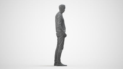 realistic 3D people man casual standing, render-ready for V-Ray and Corona, FBX OBJ, wireframe side view