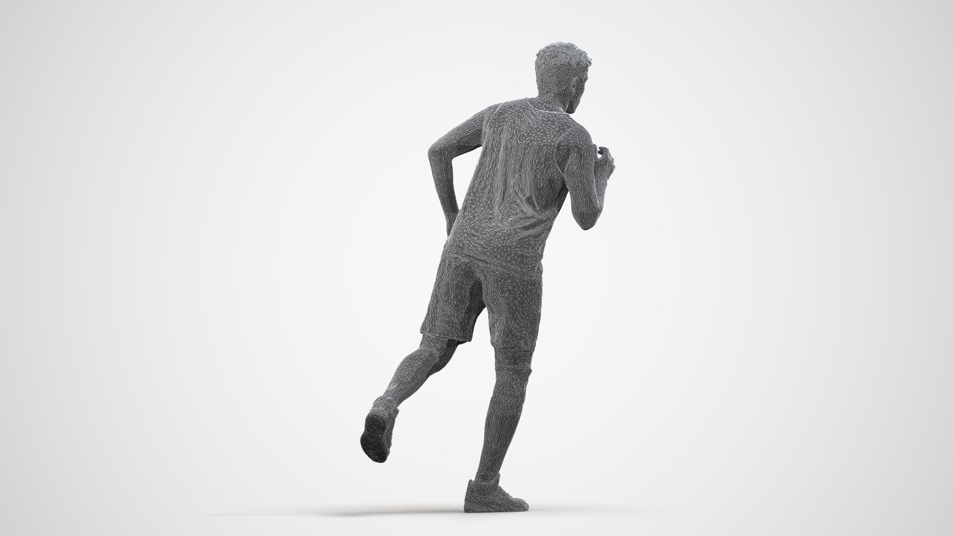 3D people model man sport, scanned human for 3ds Max rendering, wireframe side view