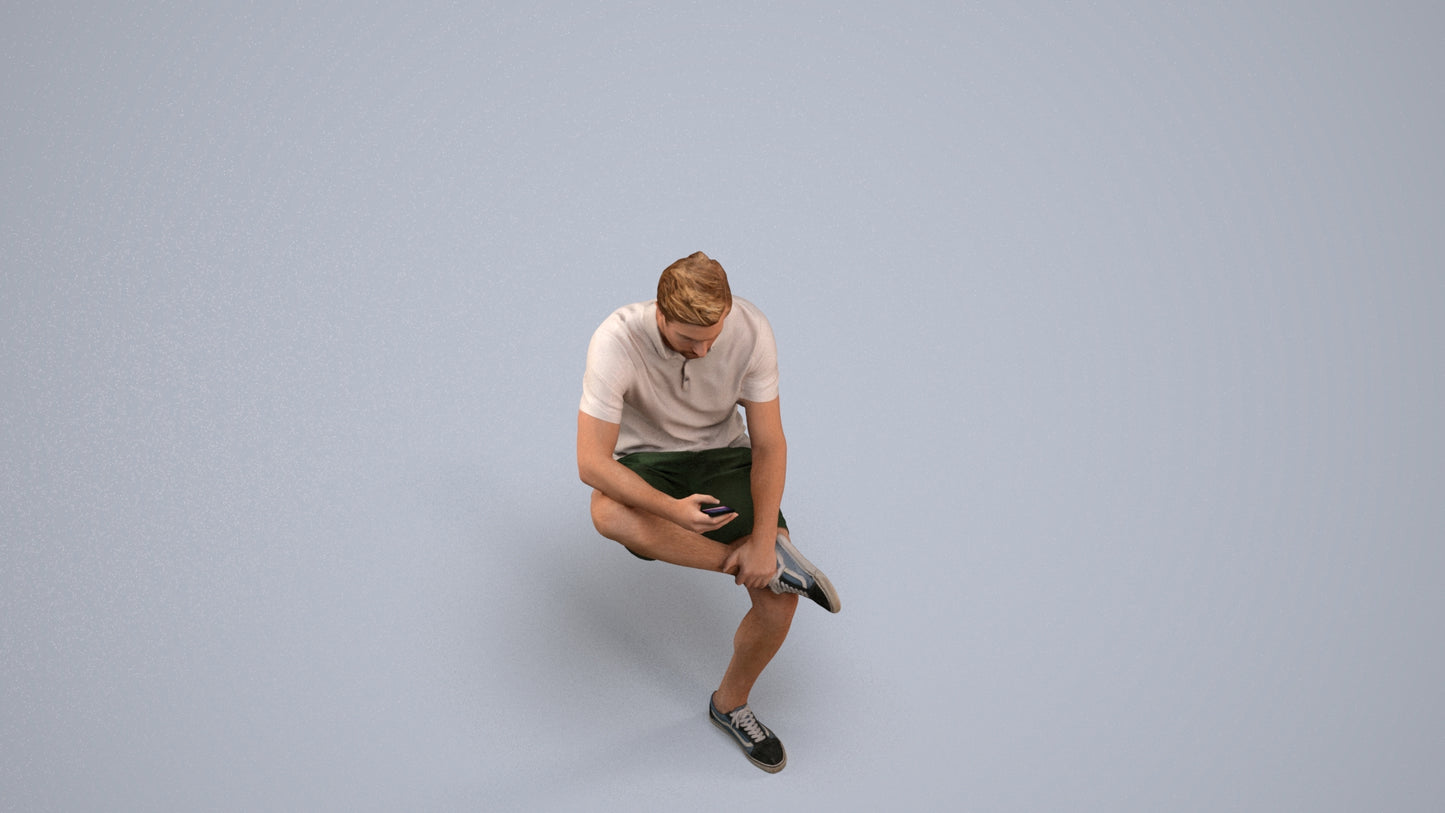 photogrammetry 3D man casual sitting, realistic human model archviz FBX, back view render