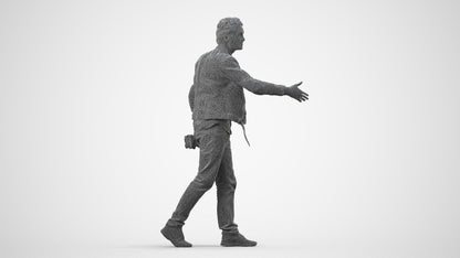 3D human model man casual walking, photogrammetry scanned person for archviz, wireframe side view