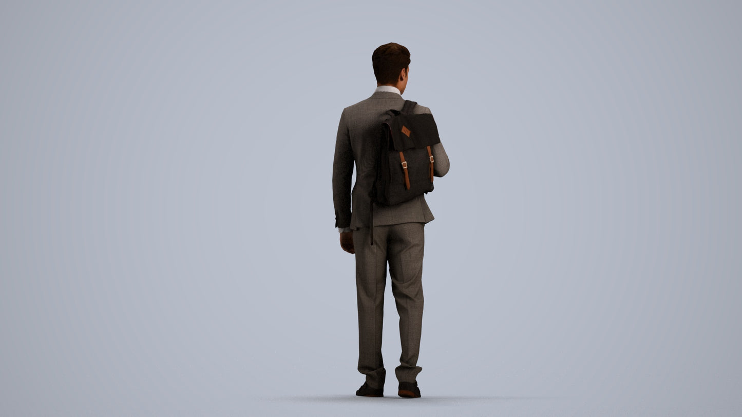 3D scanned man walking business, photorealistic archviz people for Enscape and SketchUp, front view render