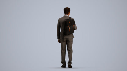 3D scanned man walking business, photorealistic archviz people for Enscape and SketchUp, front view render