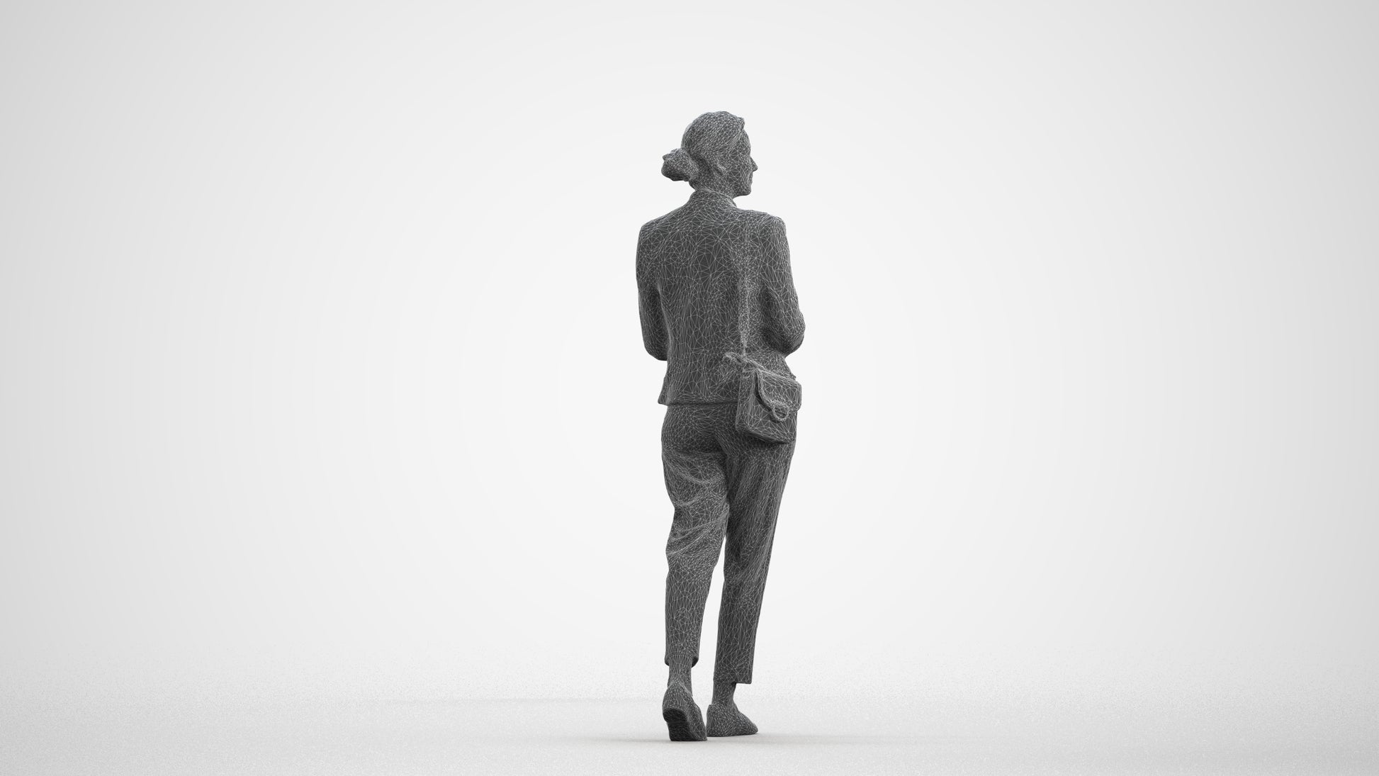 realistic 3D human woman business walking, archviz people FBX OBJ for Blender, wireframe front view