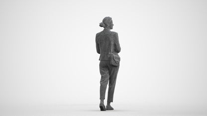 realistic 3D human woman business walking, archviz people FBX OBJ for Blender, wireframe front view