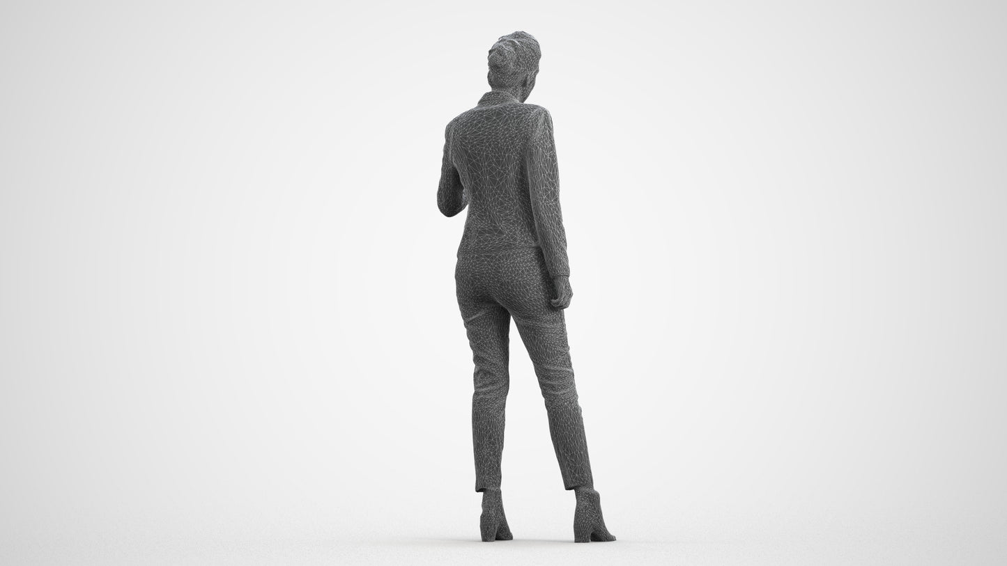 3D human model woman business, photogrammetry scanned person for archviz, wireframe front view