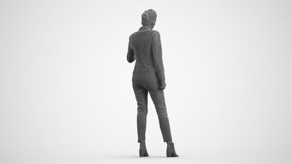 3D human model woman business, photogrammetry scanned person for archviz, wireframe front view