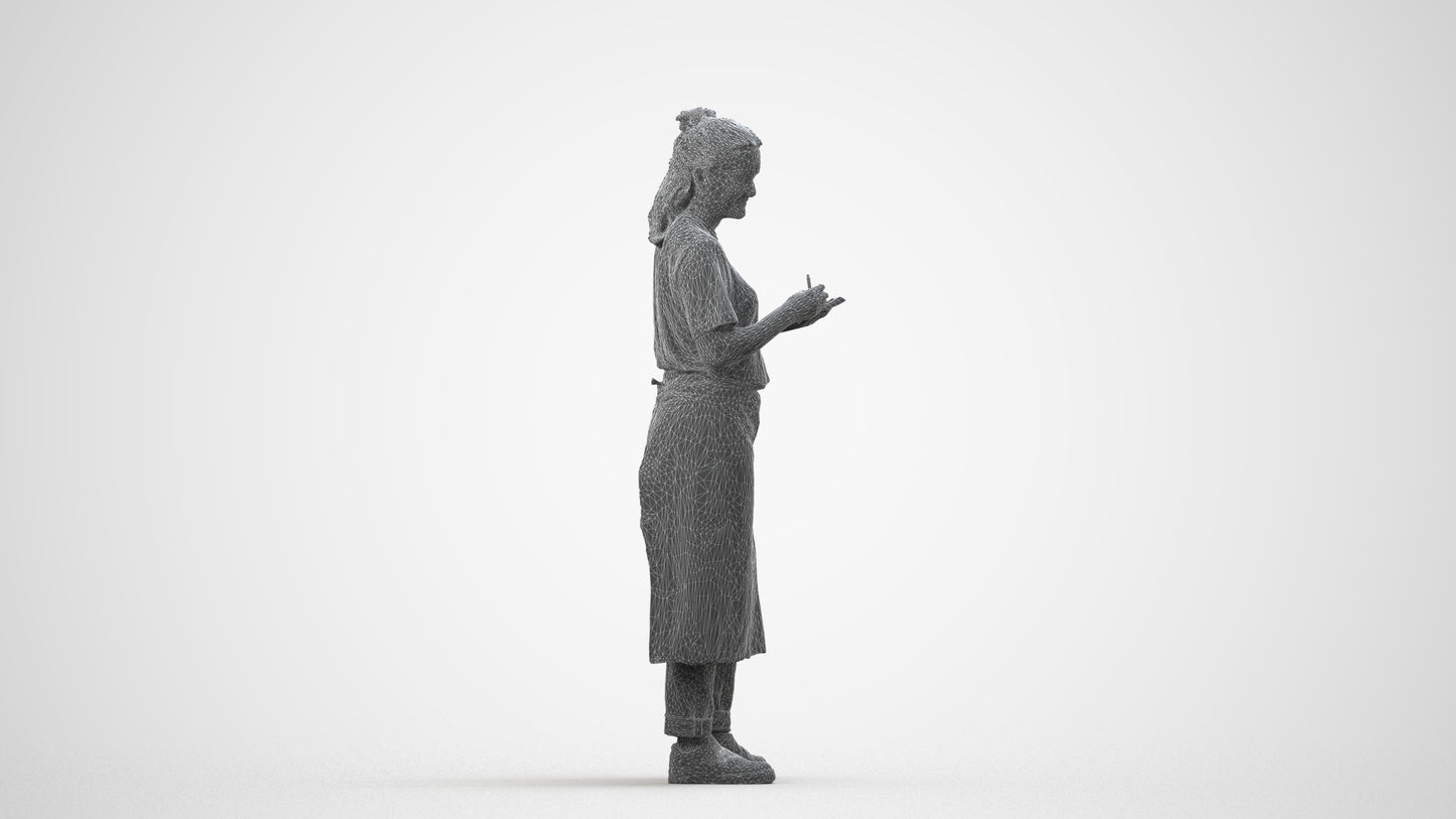 photogrammetry 3D woman mix, realistic human model archviz FBX, wireframe side view