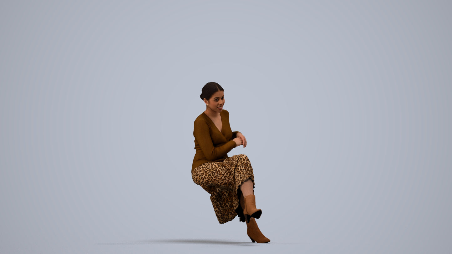 realistic 3D people woman casual sitting, render-ready for V-Ray and Corona, FBX OBJ, side view render