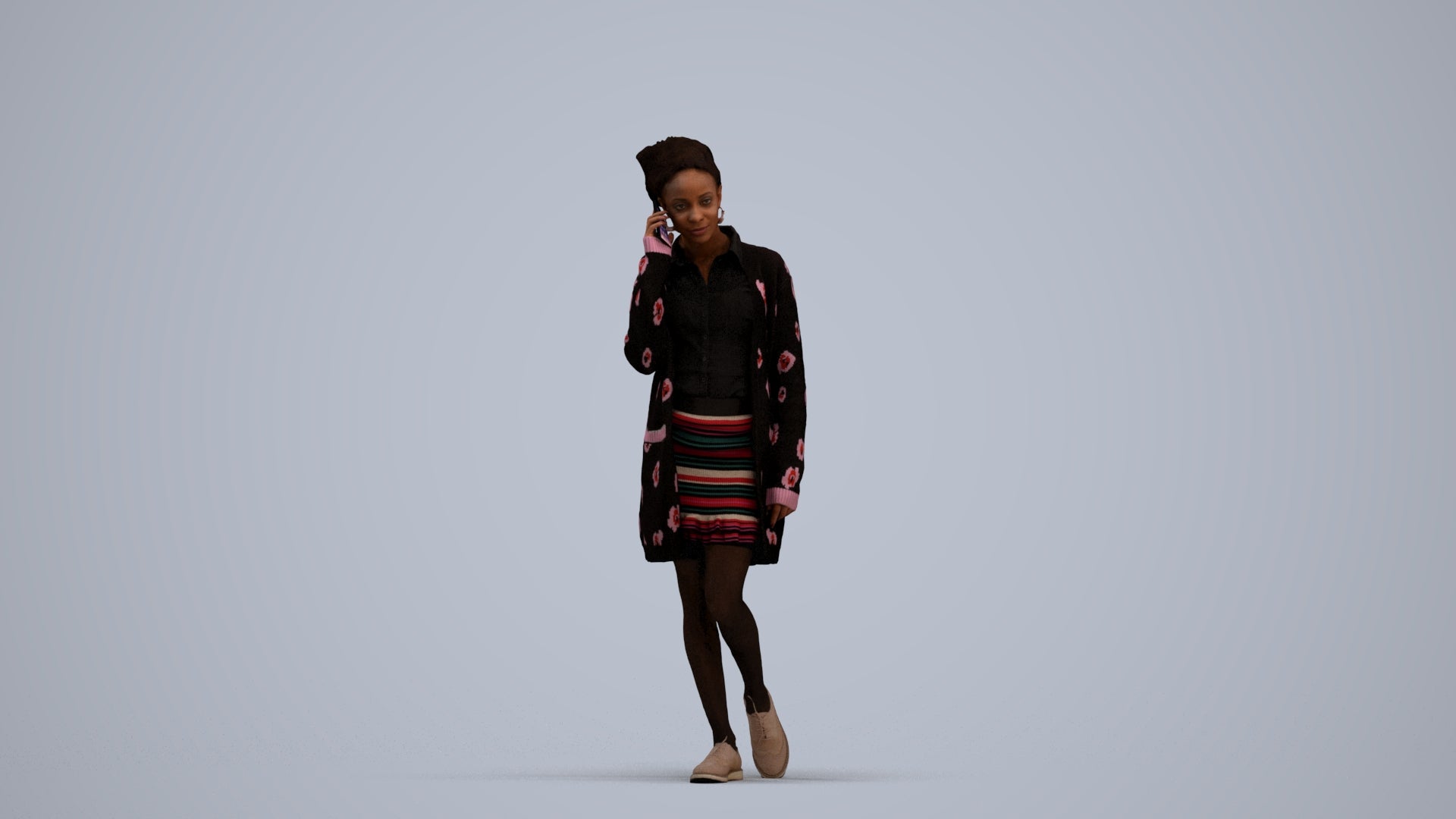 3D people model woman casual walking, scanned human for 3ds Max rendering, standing pose render