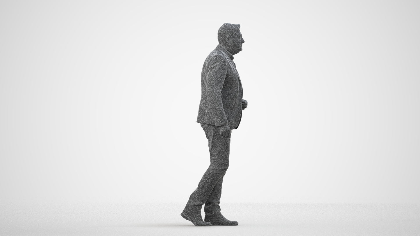 realistic 3D human man business, archviz people FBX OBJ for Blender, wireframe side view