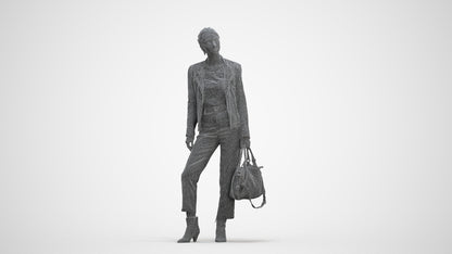 realistic 3D human woman business standing, archviz people FBX OBJ for Blender, three-quarter front view render