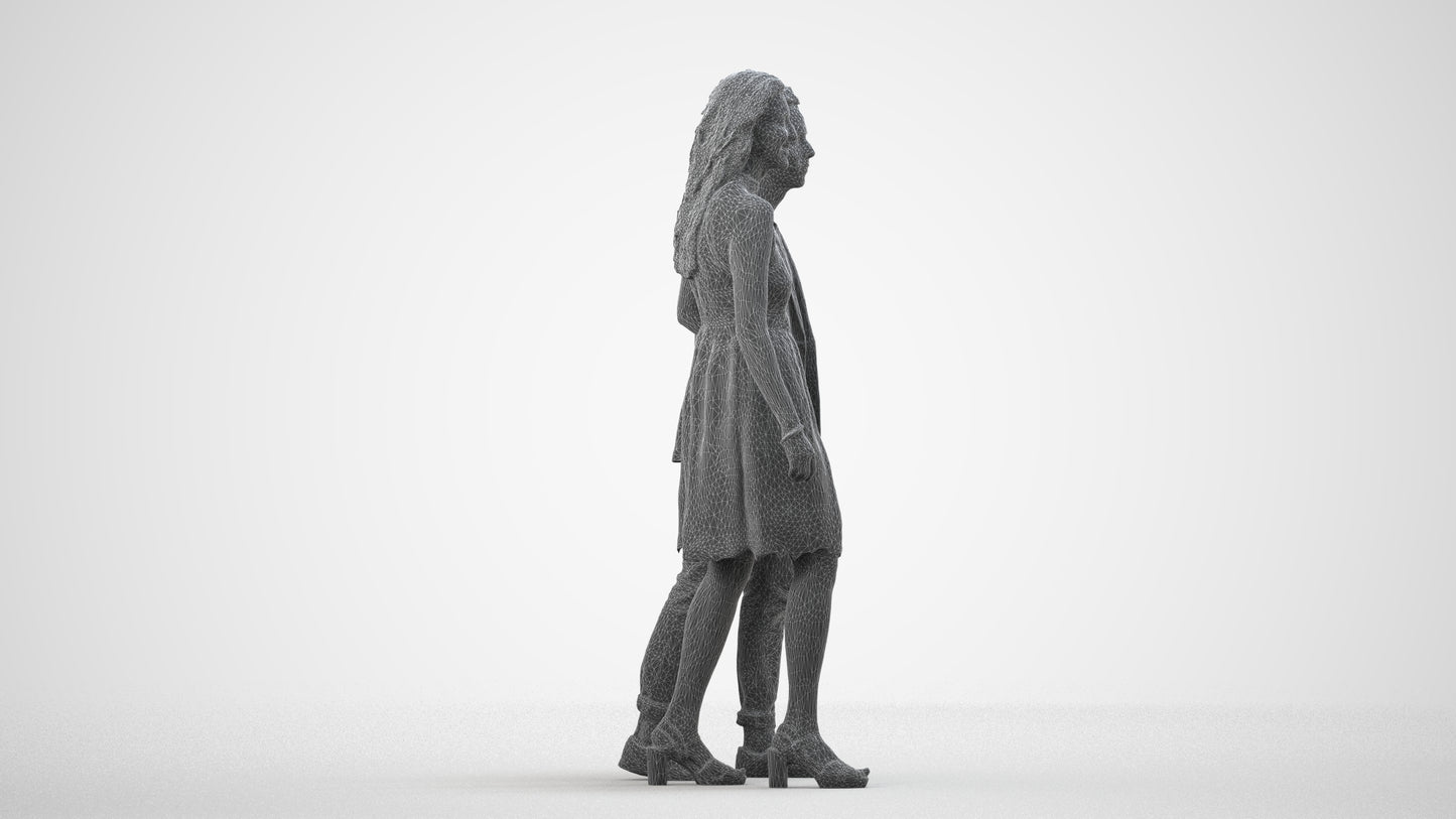 realistic 3D people woman formal couple, render-ready for V-Ray and Corona, FBX OBJ, wireframe side view