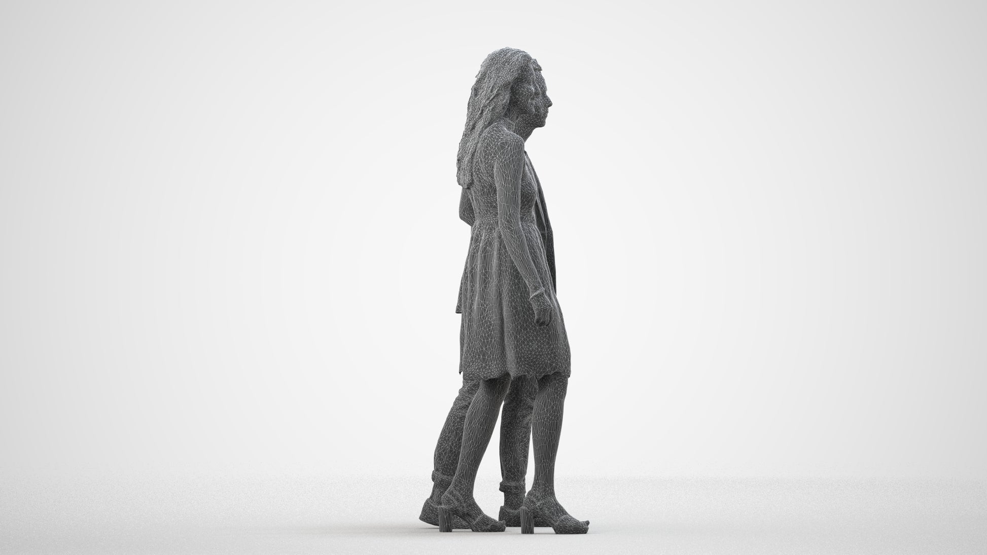 realistic 3D people woman formal couple, render-ready for V-Ray and Corona, FBX OBJ, wireframe side view