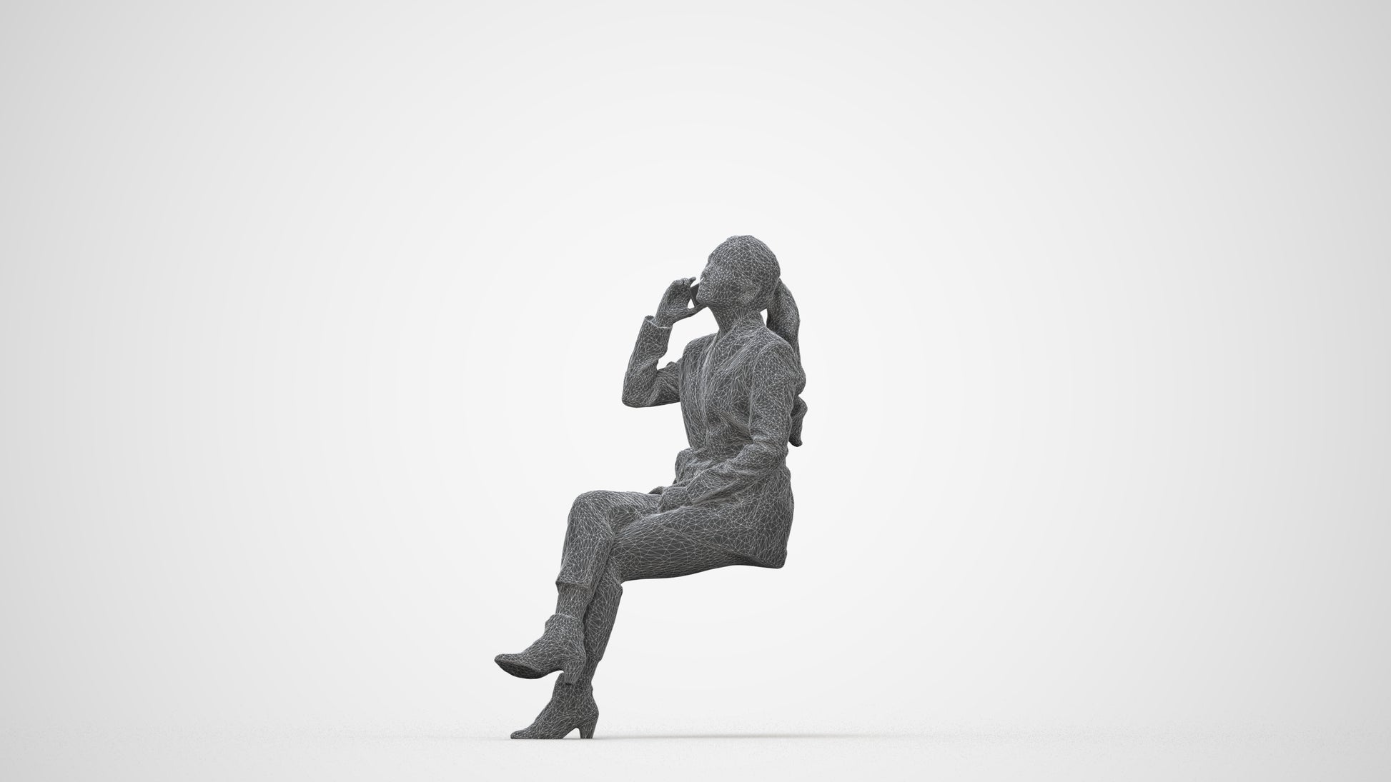 3D human model woman business, photogrammetry scanned person for archviz, wireframe back view