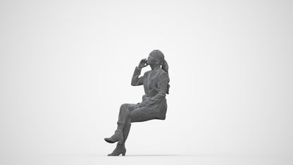3D human model woman business, photogrammetry scanned person for archviz, wireframe back view