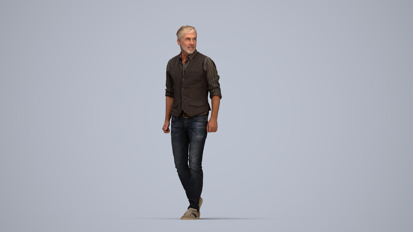 realistic 3D human man casual walking, archviz people FBX OBJ for Blender, top-down view render