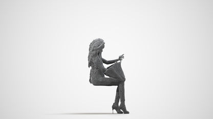 photogrammetry 3D woman casual sitting, realistic human model archviz FBX, wireframe side view
