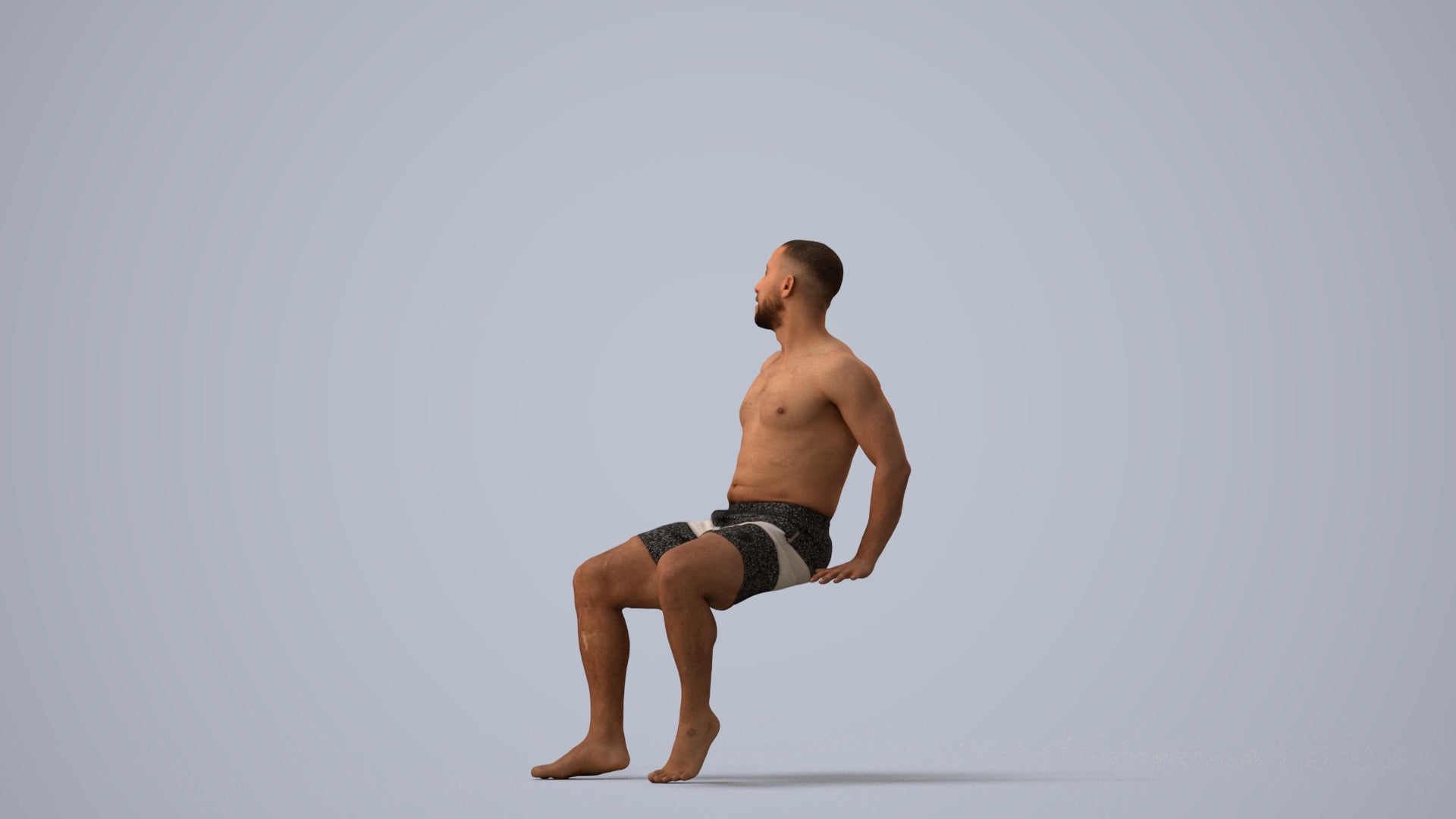 3D people model man pool, scanned human for 3ds Max rendering, three-quarter view render