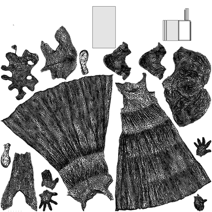 3D people model woman casual standing, scanned human for 3ds Max rendering, wireframe top-down view
