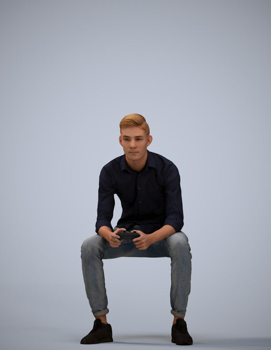 3D people model man casual sitting, scanned human for 3ds Max rendering