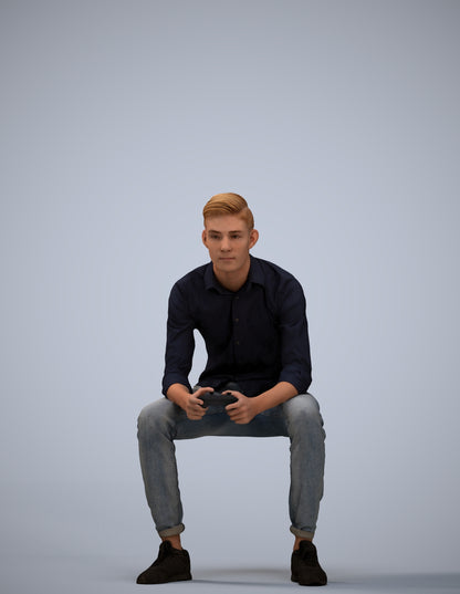 3D people model man casual sitting, scanned human for 3ds Max rendering