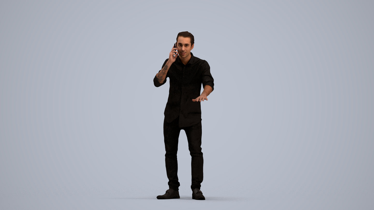 3D people model man casual standing, scanned human for 3ds Max rendering, standing pose render