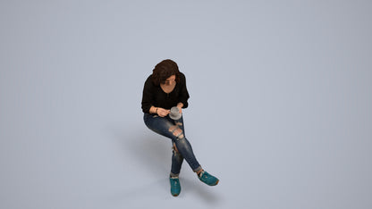 photogrammetry 3D woman casual sitting, realistic human model archviz FBX, back view render
