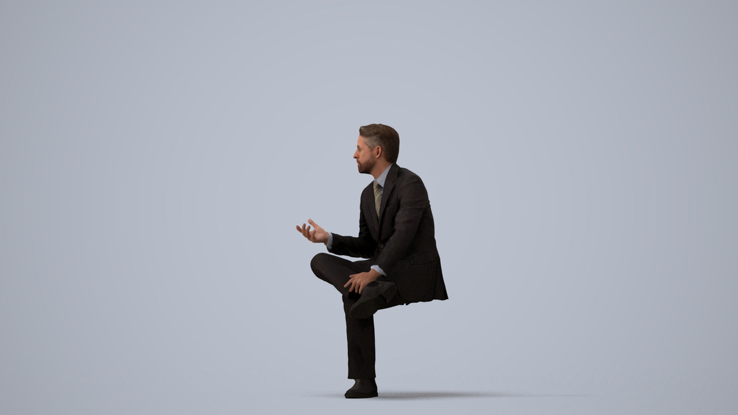 3D people model man business, scanned human for 3ds Max rendering, three-quarter view render