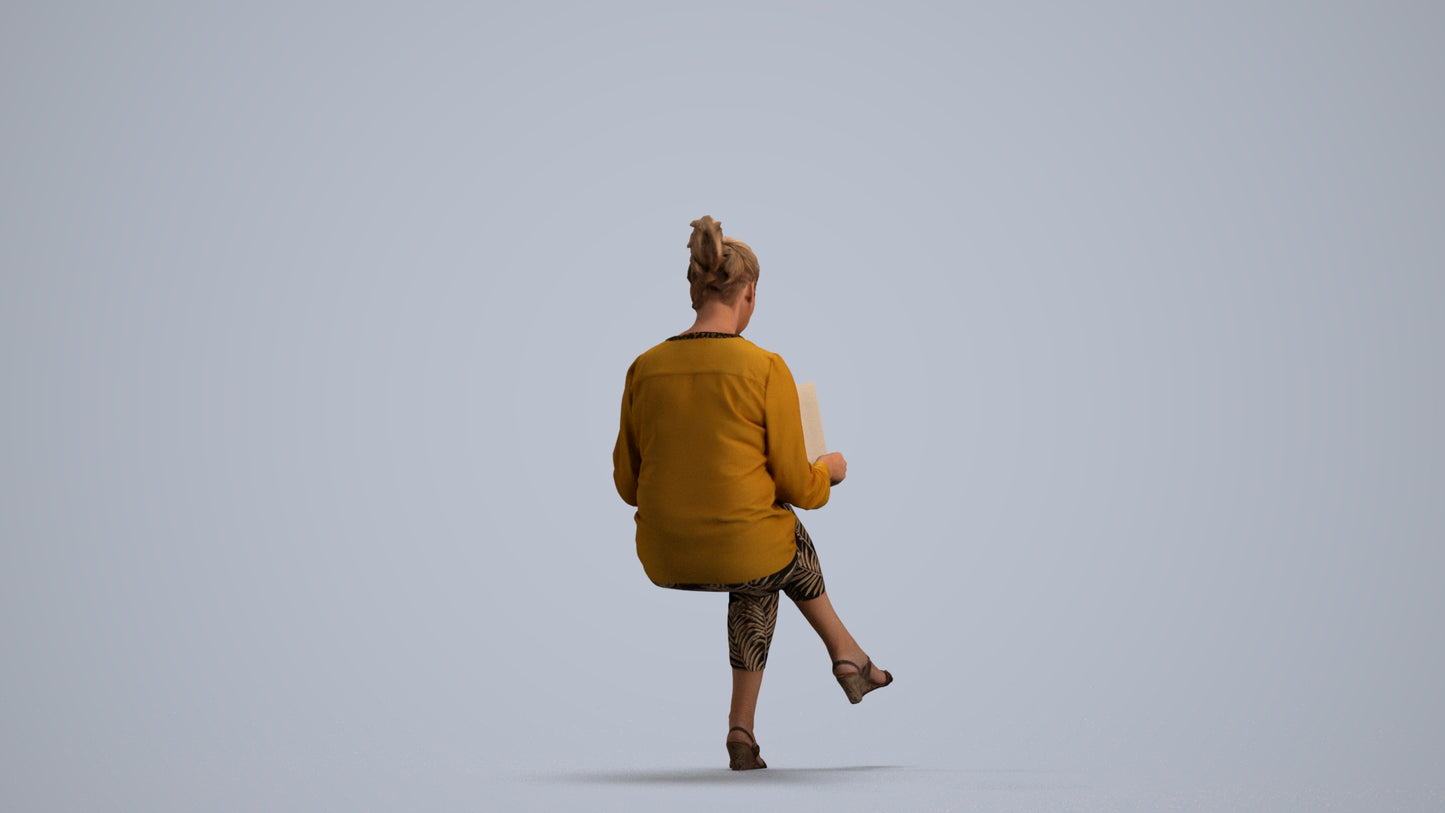 3D people model woman casual sitting, scanned human for 3ds Max rendering, front view render