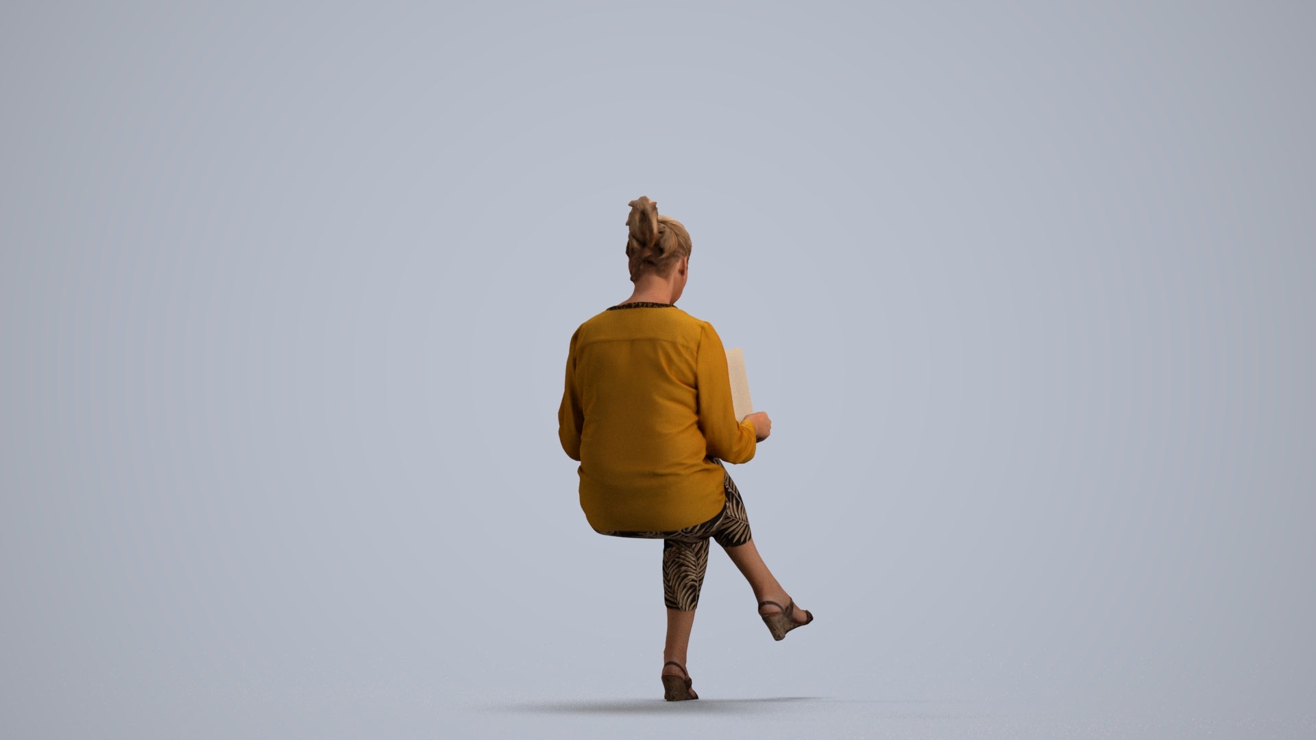 3D people model woman casual sitting, scanned human for 3ds Max rendering, front view render