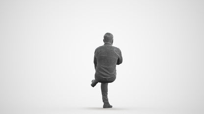 3D human model man casual sitting, photogrammetry scanned person for archviz, wireframe front view