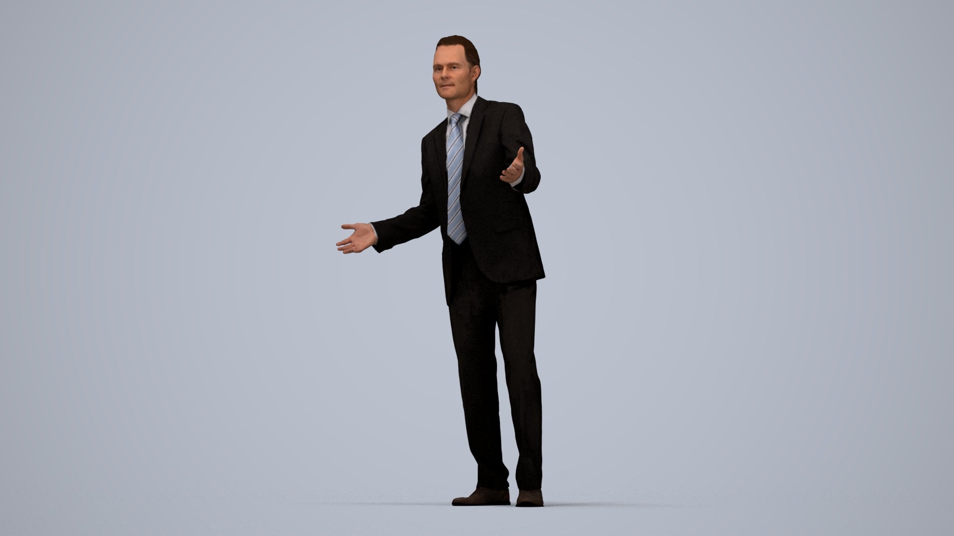 3D human model man business, photogrammetry scanned person for archviz, top-down view render