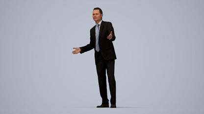3D human model man business, photogrammetry scanned person for archviz, top-down view render