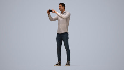 3D human model man casual standing, photogrammetry scanned person for archviz, top-down view render