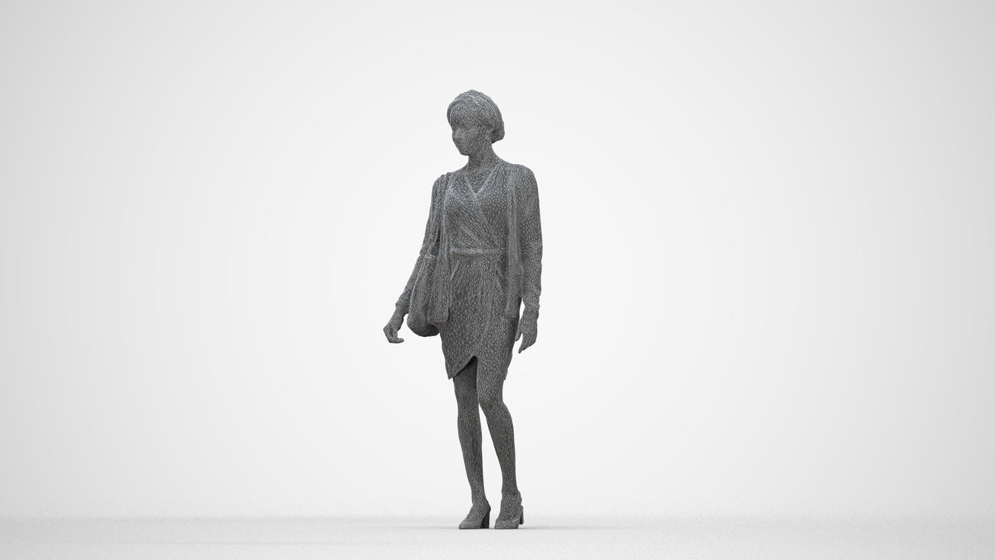 realistic 3D people woman casual walking, render-ready for V-Ray and Corona, FBX OBJ, wireframe back view