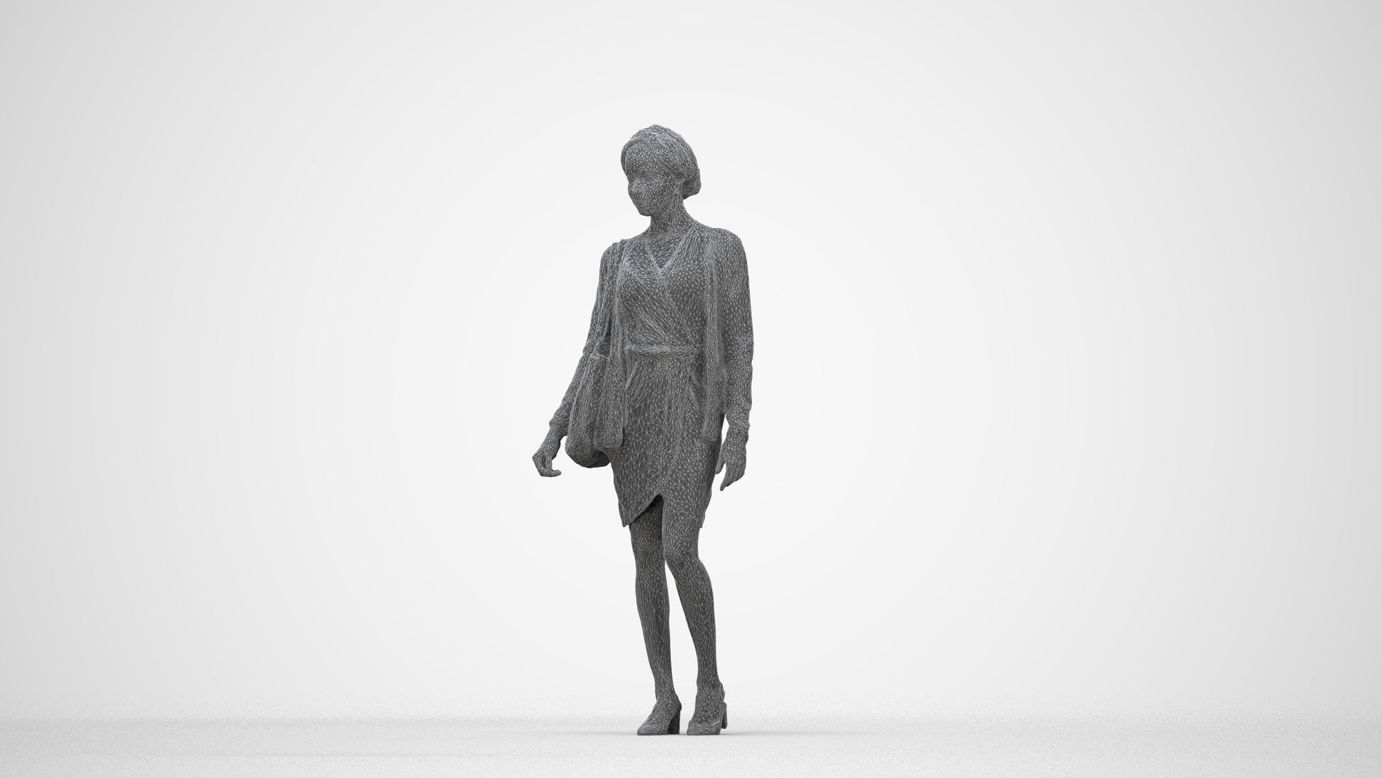 realistic 3D people woman casual walking, render-ready for V-Ray and Corona, FBX OBJ, wireframe back view