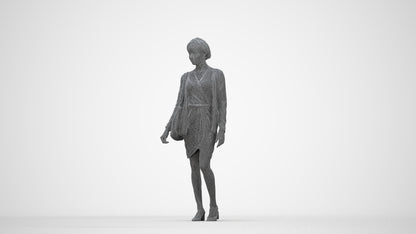 realistic 3D people woman casual walking, render-ready for V-Ray and Corona, FBX OBJ, wireframe back view