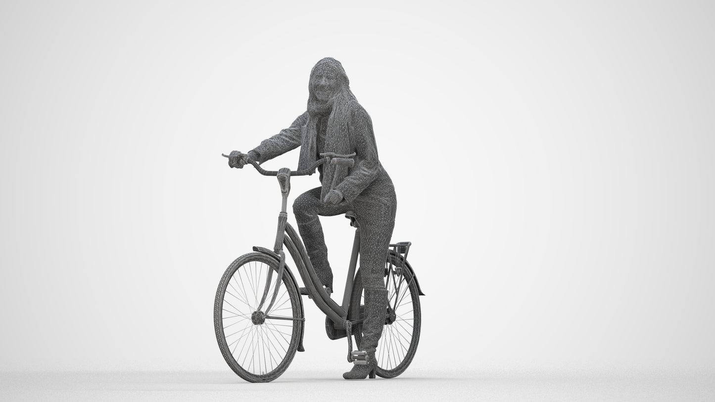 3D people model woman casual cycling, scanned human for 3ds Max rendering, wireframe back view