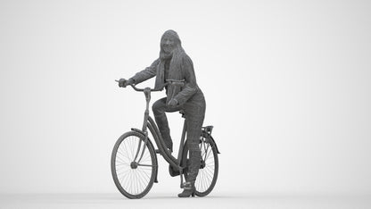 3D people model woman casual cycling, scanned human for 3ds Max rendering, wireframe back view