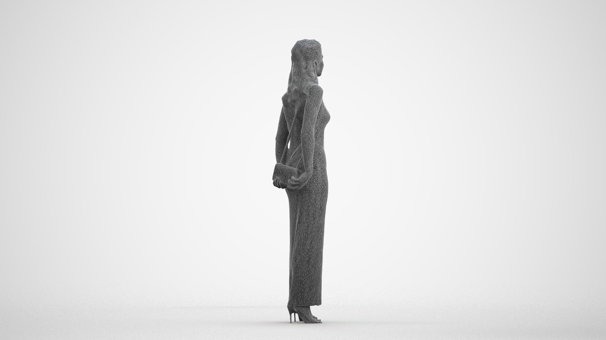 3D scanned woman formalaffairs formal, photorealistic archviz people for Enscape and SketchUp, wireframe front view