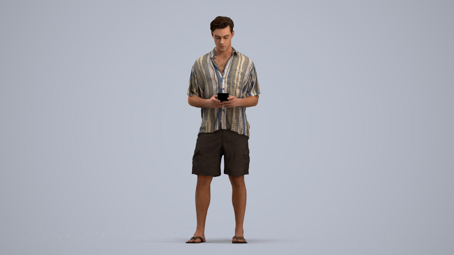 3D human model man casual standing, photogrammetry scanned person for archviz, standing pose render
