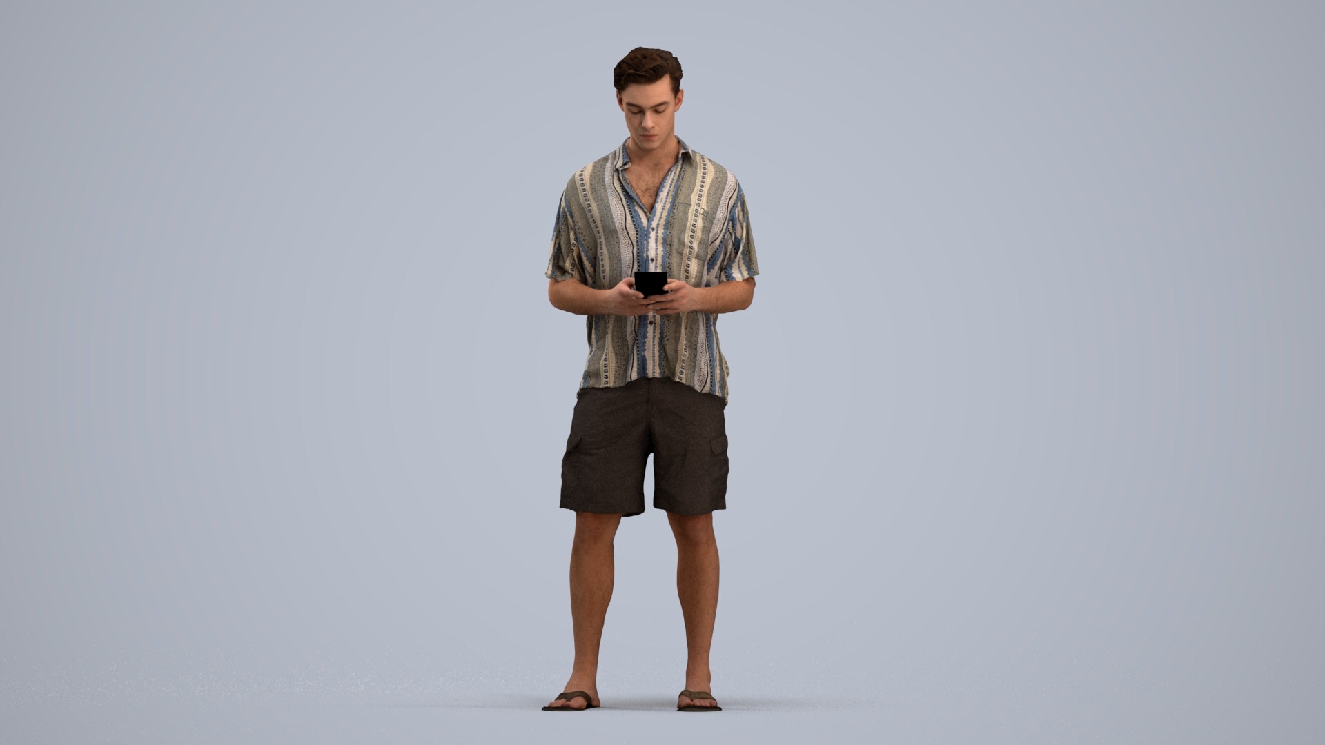 3D human model man casual standing, photogrammetry scanned person for archviz, standing pose render